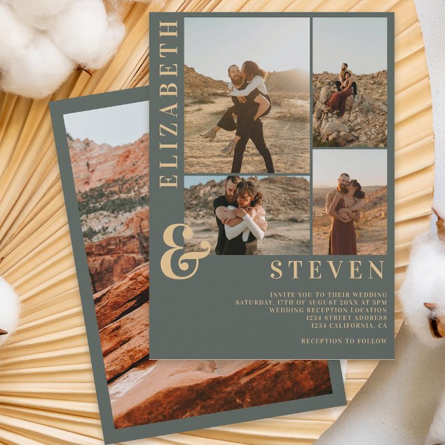 Convite Mala verde moderna e 5 fotograde casamento (Criador carregado)