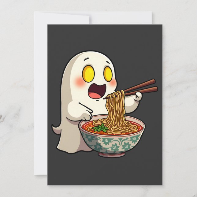 Convite Malandro Halloween Pastel Kawaii Ghost Eating Rame (Frente)