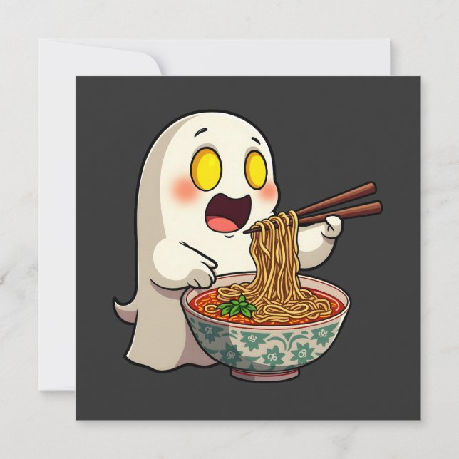 Convite Malandro Halloween Pastel Kawaii Ghost Eating Rame (Frente)