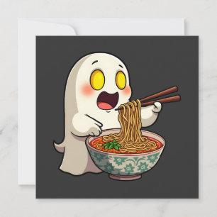 Convite Malandro Halloween Pastel Kawaii Ghost Eating Rame