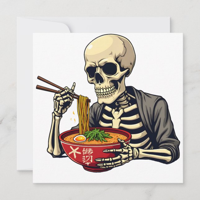 Convite Malandro Halloween Pastel Skeleton Comendo Ramen (Frente)