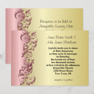 Convite Maldição Rosa Elegante e Casamento Florid Dourado