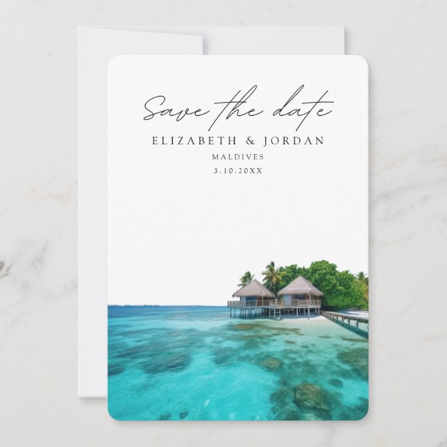 Convite Maldivas Foto para Salvar o Casamento de Data (Frente)