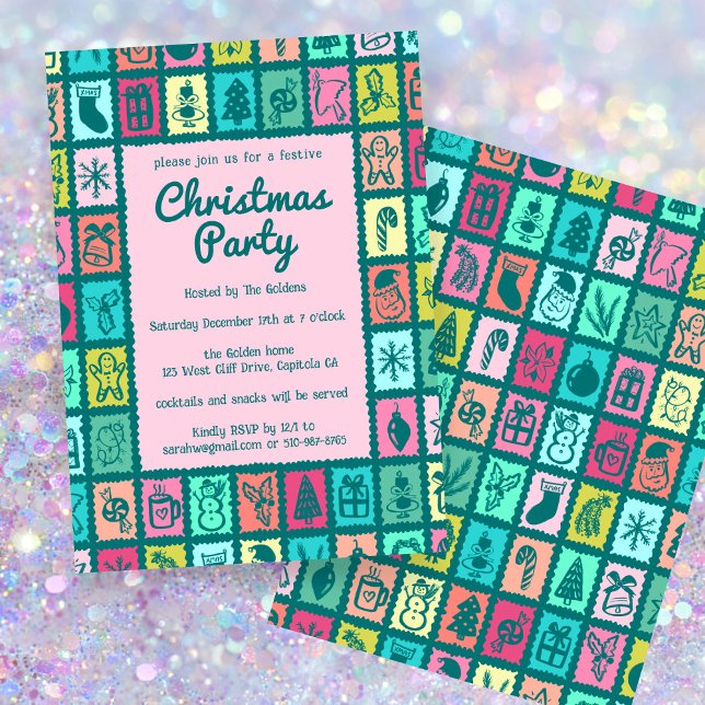Convite Malha Natalina Caprichosa Festa de NATAL Personali (Whimsical Christmas Grid Cute Custom HOLIDAY PARTY Invitation
)