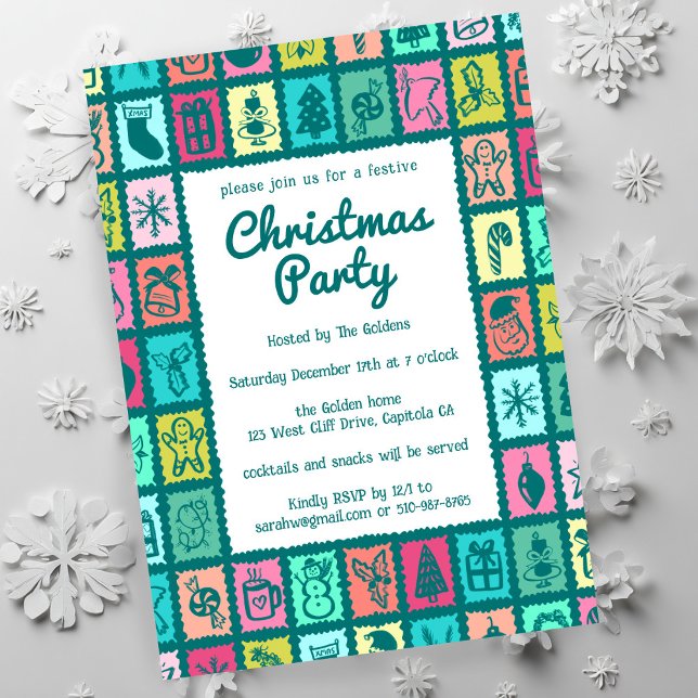 Convite Malha Natalina Caprichosa Festa de Natal Personali (Whimsical Christmas Grid Cute Custom HOLIDAY PARTY Invitation
)