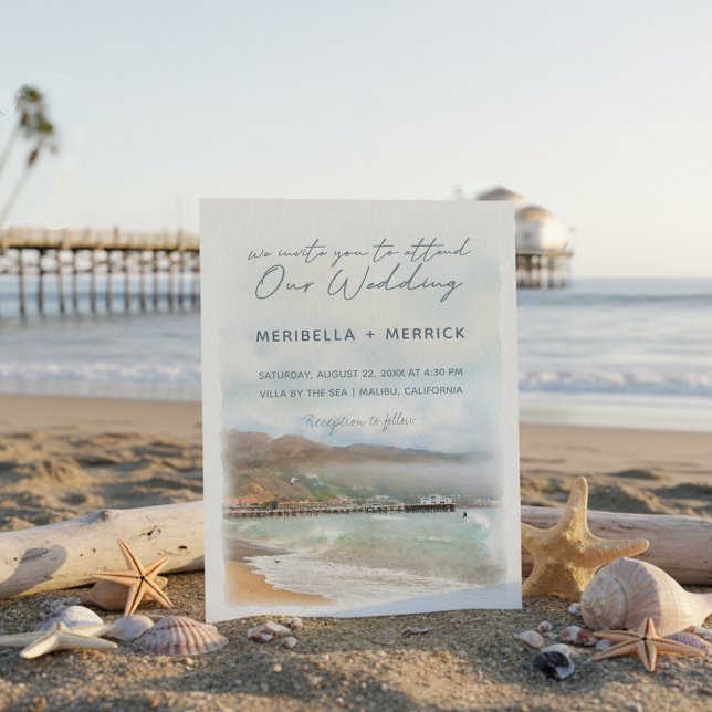 Convite Malibu | Casamento California Beach Watercolor (Criador carregado)