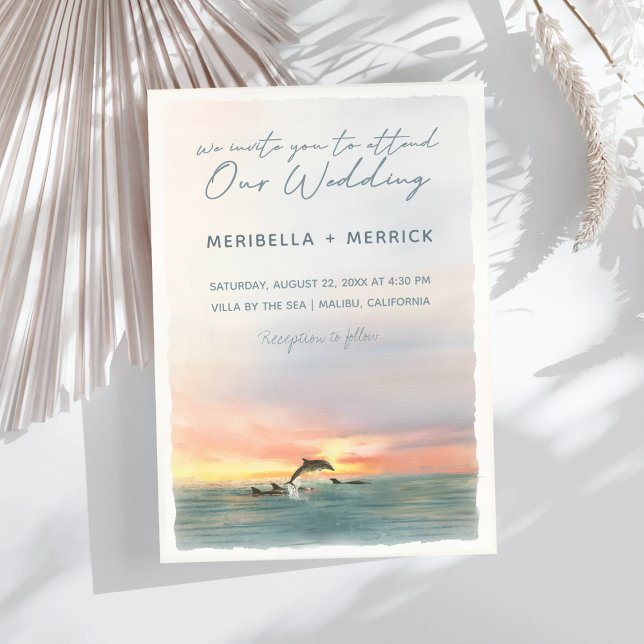 Convite Malibu | Casamento por Aquarela de Dolphins Beach (Criador carregado)