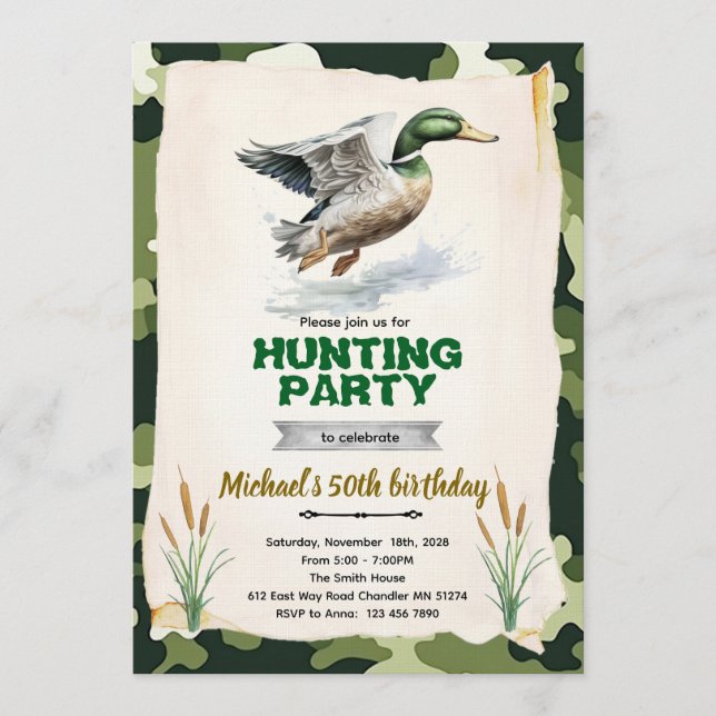 Convite Mallard Duck Camo Birthday Invitation (Frente)