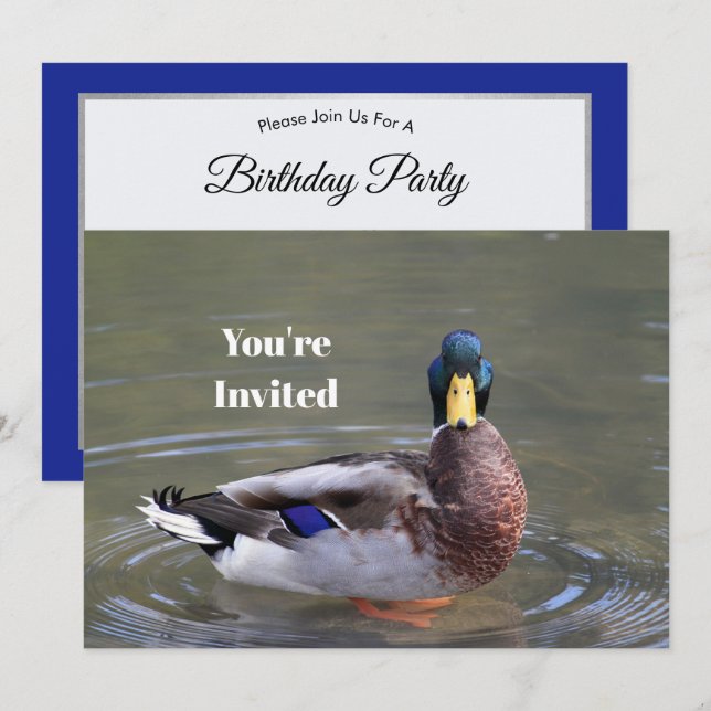 Convite Mallard Duck Drake Water Photo Birthday (Frente/Verso)