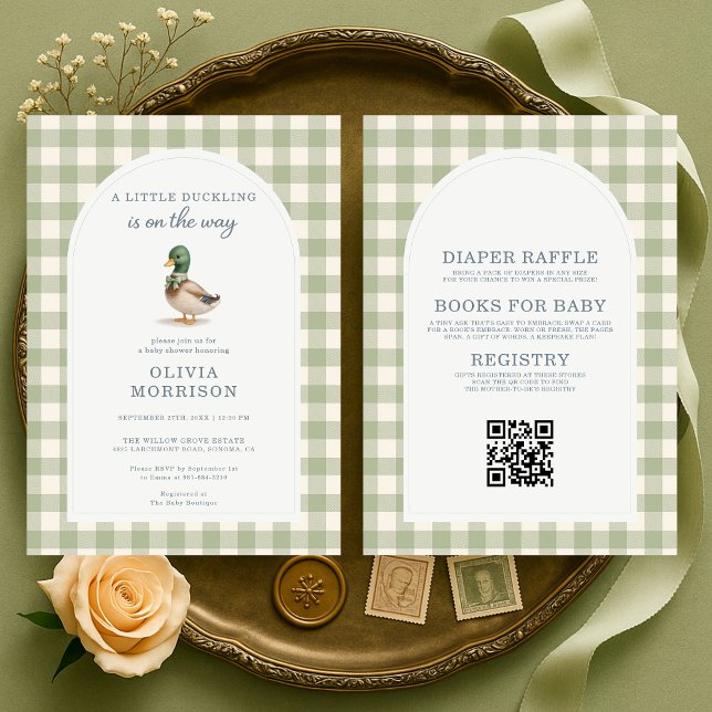 Convite Mallard Duck Gingham All in One Baby Shower (Criador carregado)