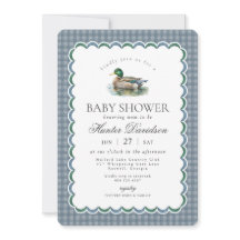 Mallard Duck Hunting Blue Gingham Boy Baby Shower