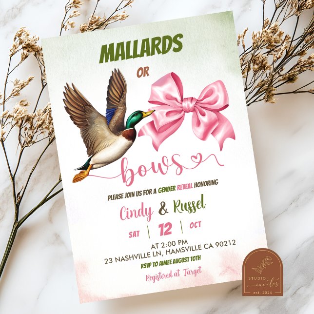 Convite Mallard or bows Gender reveal (Criador carregado)