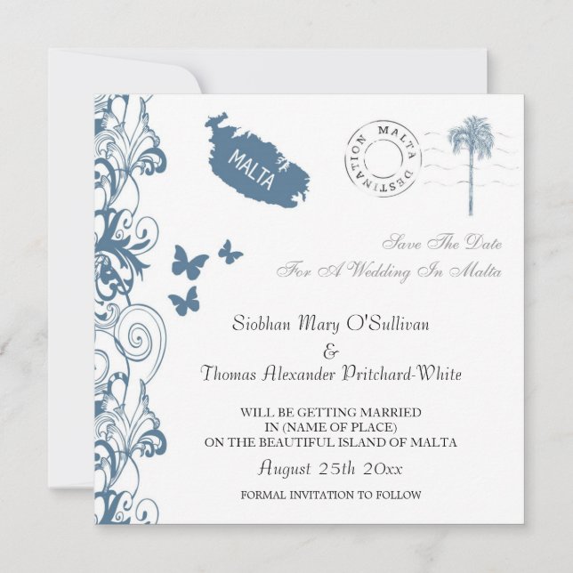 Convite Malta Salve A Data Em Malta Azul (Frente)