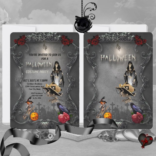 Convite Malva e coroa esqueletos (Funny skeleton)