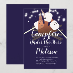 Convite Malvaviscos de fogueira estrelas festa ao ar livre