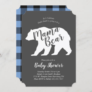 Convite Mama Bear Chá de fraldas Xadrez Azul