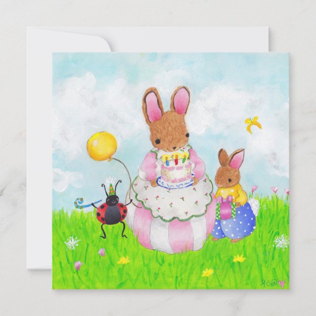 Convite mama coelhinha com bolo (Frente)