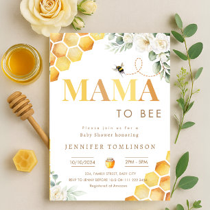 Convite Mama para Bee Chá de fraldas Honeybee Floral Water