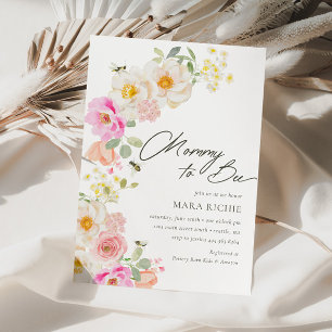 Convite Mamãe a abelha   Chá de fraldas de Aquarela Floral