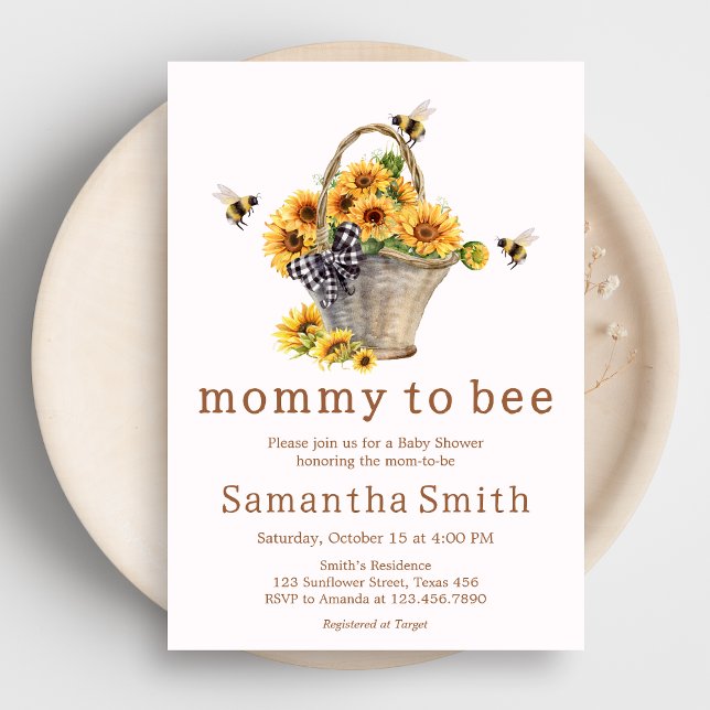 Convite MAMÃE a CHÁ DE FRALDAS (Mommy to Bee Sunflower Baby Shower Invitation)