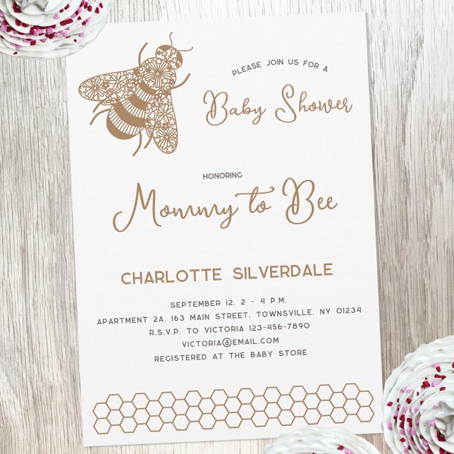 Convite MAMÃE a CHÁ DE FRALDAS (Modern minimalist Mommy to Bee baby shower invitation)