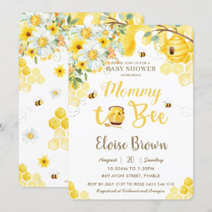 Convite Mamãe de Abelha Amarelo Chá de fraldas Neutro em
