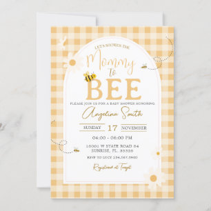 Convite Mamãe De Abelhas De Gingham Daisy Amarelo Para O C