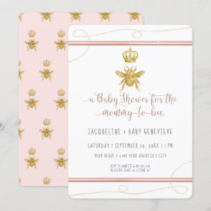 Convite Mamãe de Beer Dourado, Glitter Pink Girl Chá de 