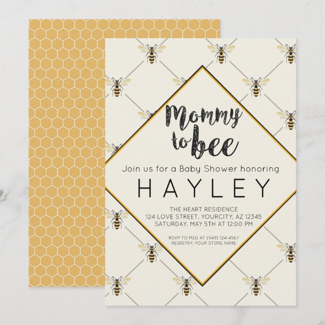 Convite Mamãe de bifurcação para o chá de abelhas (Frente/Verso)
