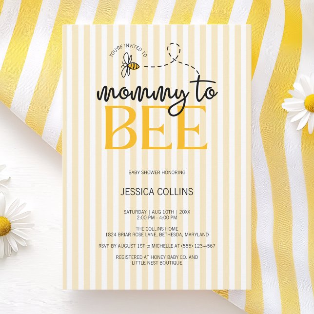 Convite Mamãe de Script Moderno Elegante para Chá de frald (Elegant Modern Script Mommy to Bee Baby Shower Invitation)