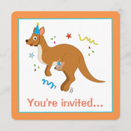 Convite Mamãe e Baby Kangaroos com chapéus de aniversário