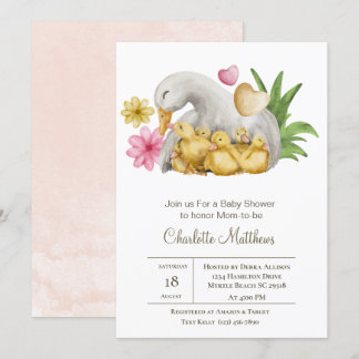 Convite Mamãe e Pato Bebê Animais Aquáticos Chá de fraldas
