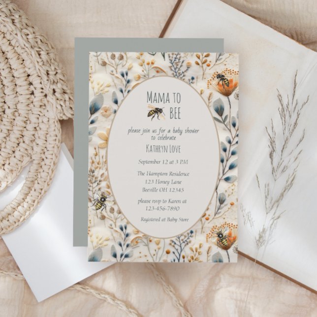 Convite Mamãe foi para o chá de fraldas floral azul empoei (Criador carregado)