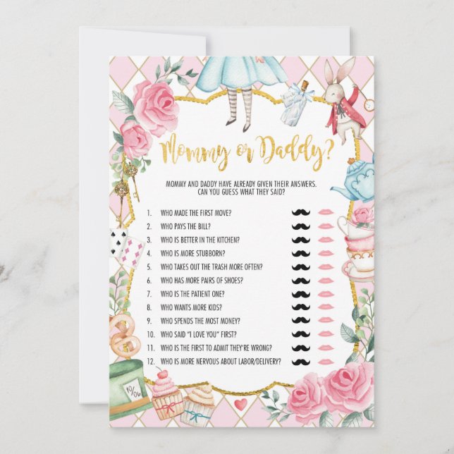 Convite Mamãe ou Pai Alice no País das Maravilhas (Frente)