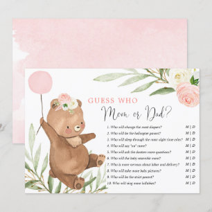 Convite Mamãe ou Pai de ursinho floral rosa
