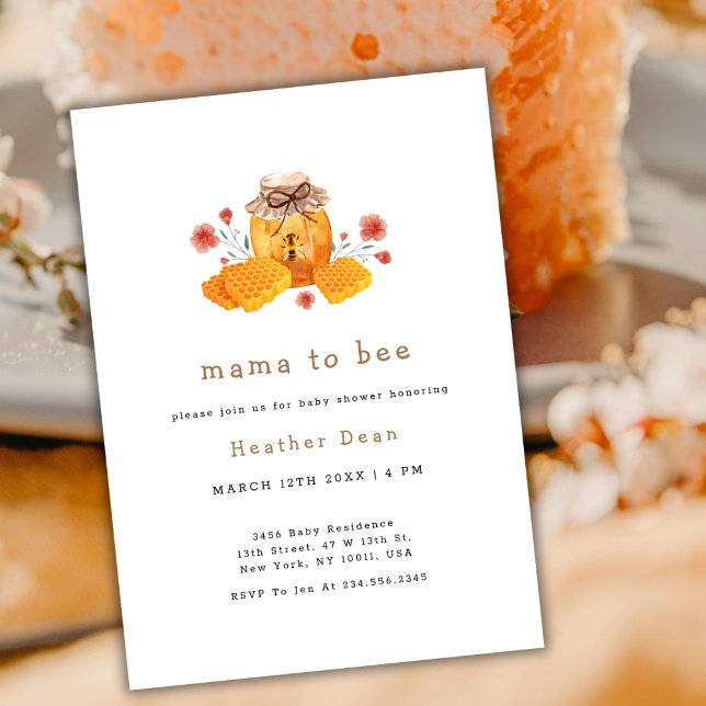 Convite Mamãe para Bebê Pequeno Chá de fraldas de Mel de F (Mama to Bee Little Wildflower Honey Baby Shower Invitation)