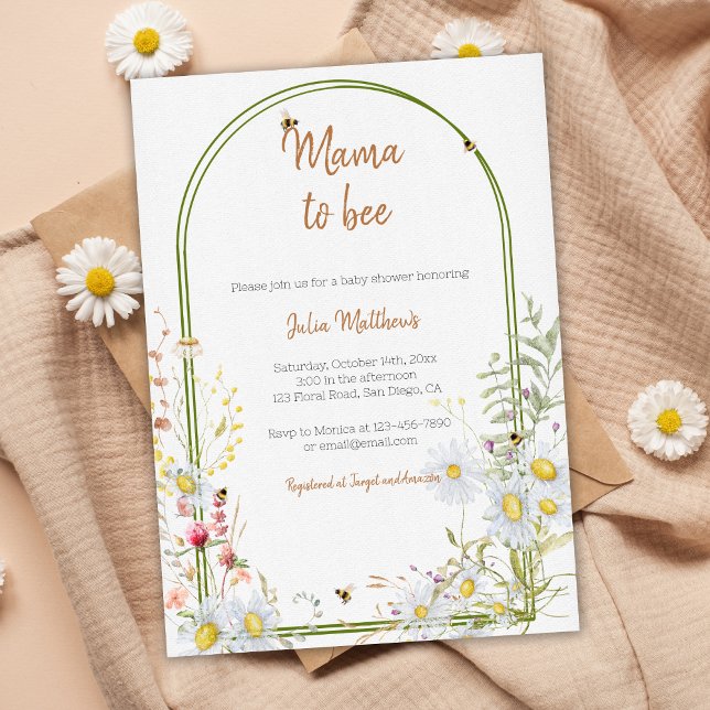 Convite Mamãe para Bee Wildflower Boho Chá de fraldas (Criador carregado)