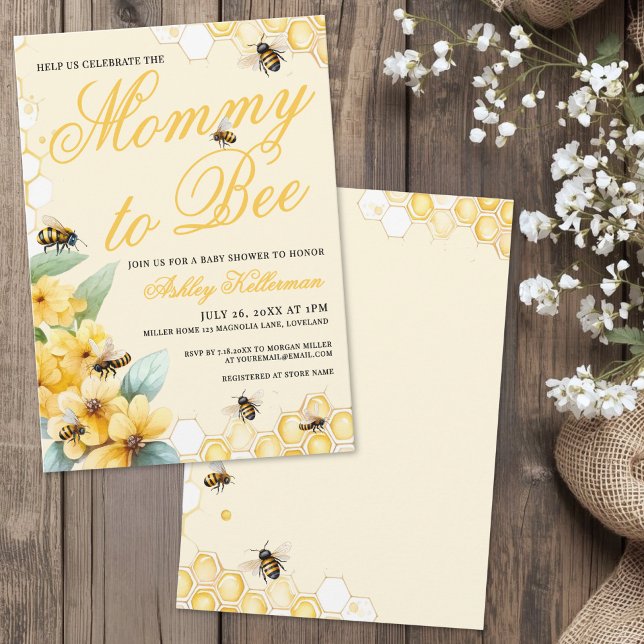 Convite Mamãe para CHACHA de Festa de Revelação de Gênero  (Mommy to BEE Gender Neutral Baby Shower Invitation)