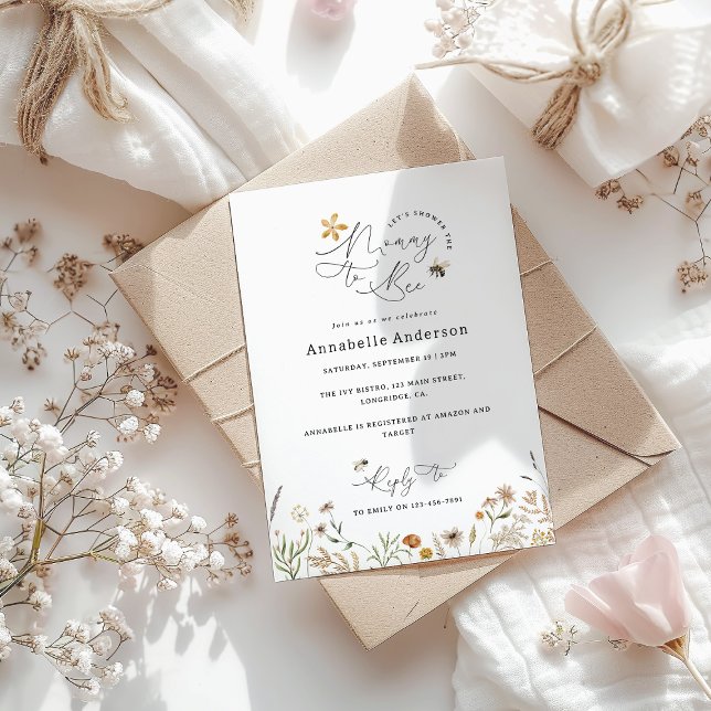 Convite Mamãe para o chá de fraldas de flor selvagem (Criador carregado)