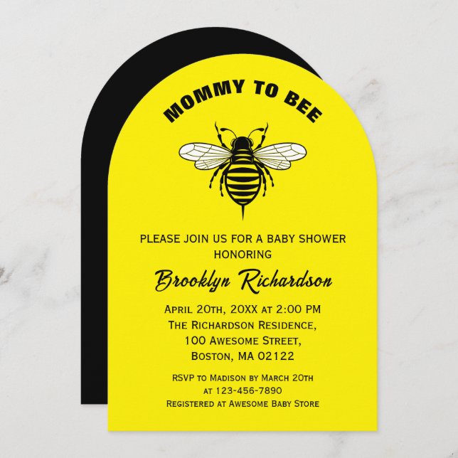 Convite Mamãe Para O Chá de fraldas Legal Amarelo Preto (Frente/Verso)