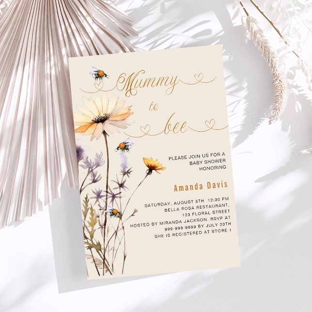 Convite Mamãe para ser chá de fraldas de bege amarelo de f (Criador carregado)