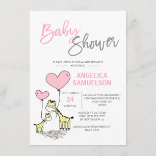 Convite Mamãe Rosa Brilhante Girafa Chá de fraldas