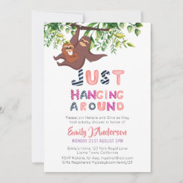 Convite Mamãe SLOTH Apenas Dando Uma Volta À Bebê Rosa
