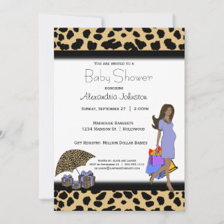 Convite Mamães Impressão Afro-Americana De Leopardo E Lilá