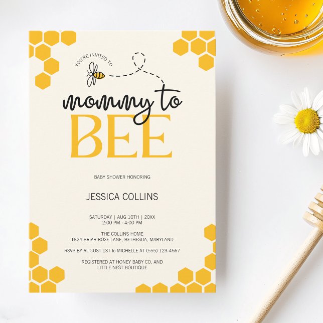 Convite Mamães Neutra do Gênero Modernas para o Chá de fra (Modern Gender Neutral Mommy to Bee Baby Shower Invitation)