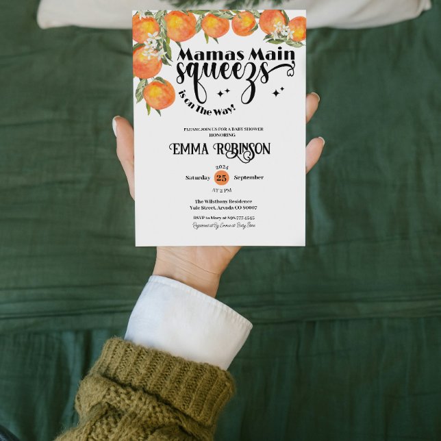 Convite Mamas - Chá de fraldas de compressão principal - C (mamas main squeeze summer baby shower gender neutral watercolor botanical mother to be)