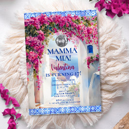 Convite Mamma Mia Greek Island Pink Flowers Disco Birthday