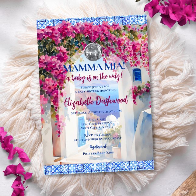 Convite Mamma Mia Greek Tile Disco Ball Girl Baby Shower (Criador carregado)