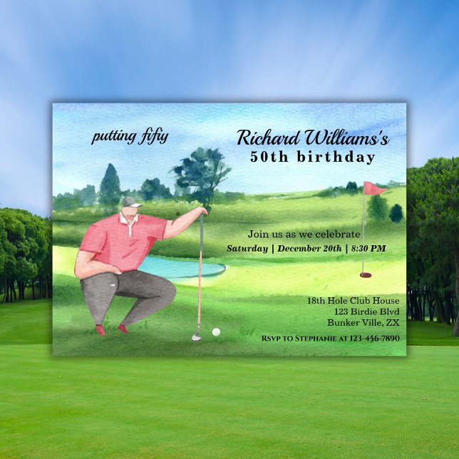 Convite Man Golf Putting Fifty 50th Birthday (Criador carregado)