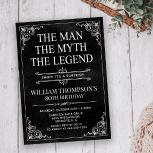 Convite Man Myth Legend Black Surprise 80 Aniversário